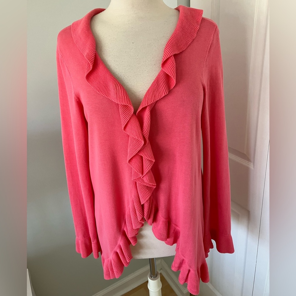 Lilly Pulitzer Coral Pink Ruffle-Front Cardigan